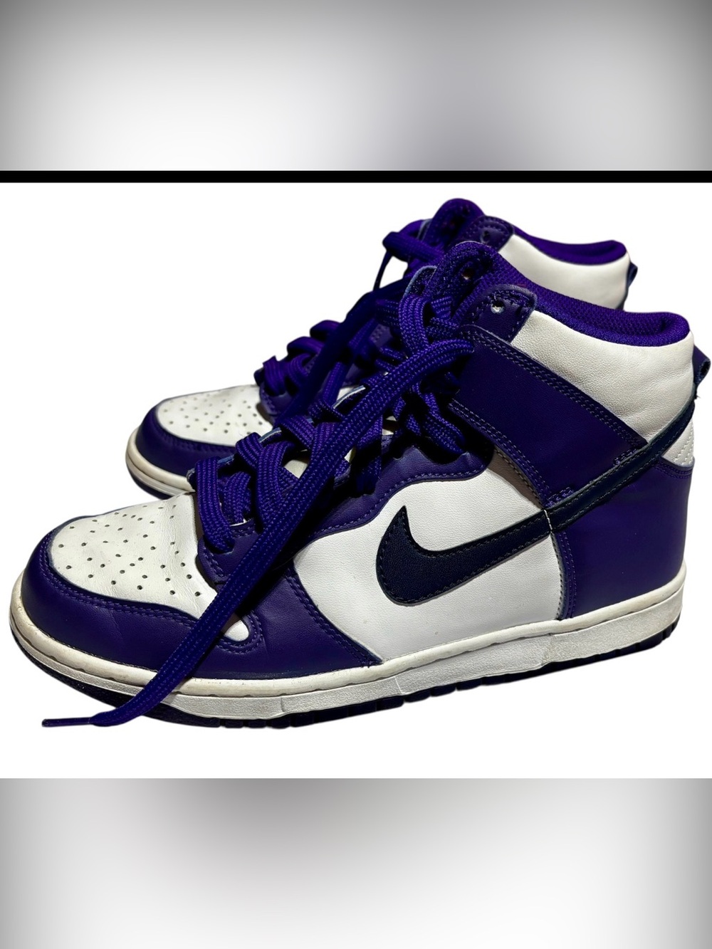 Nike White & Purple High-Top Sneakers with Black Swoosh